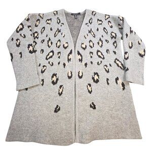 Ellen Tracy Women's Gray Leopard Long Open Cardigan Sweater Size L
